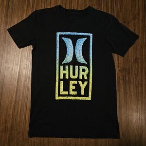 Hurley Black T-Shirt with Blue and Yellow Logo Size S